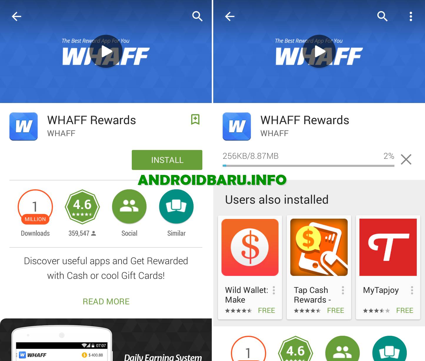 Instal WHAFF di Android Dapat Uang Dolar Gratis